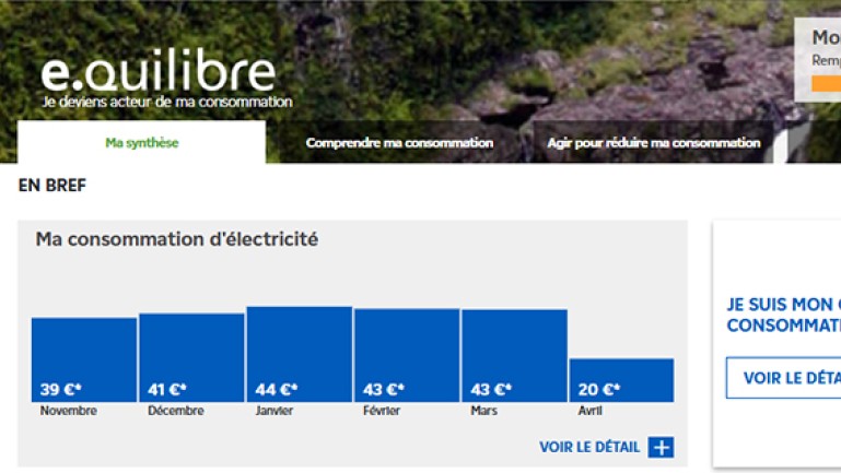 Capture d’écran de l’application e.quilibre affichant la section « Comment évolue ma consommation d’électricité ? »